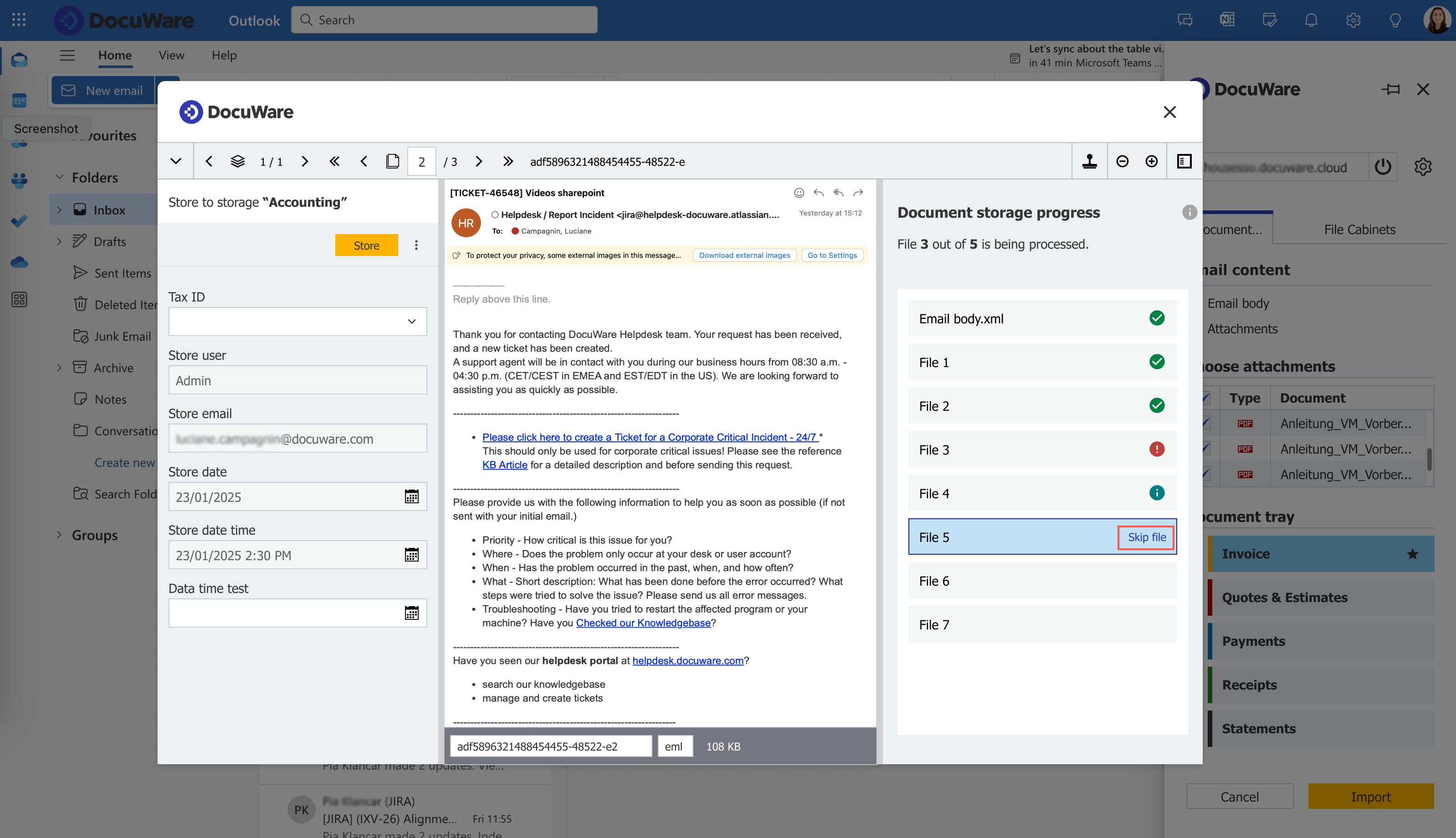 Update of Outlook Add-in for more detailed document processing